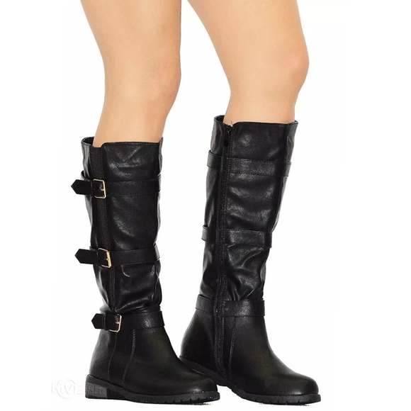 Alexa Buckle Knee High Motorcycle  Boots - Picture 8 of 9